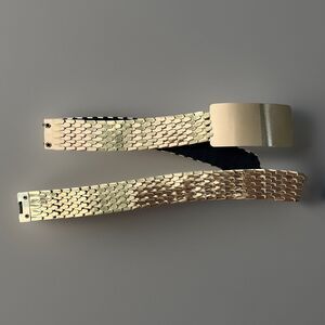 Vtg Gold-tone Metal Stretch Statement Belt 70s-80's! Scales Pattern Bold Buckle